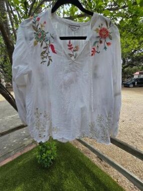 Johnny was sheer 100% cotton  embroidered  and eyelet blouse